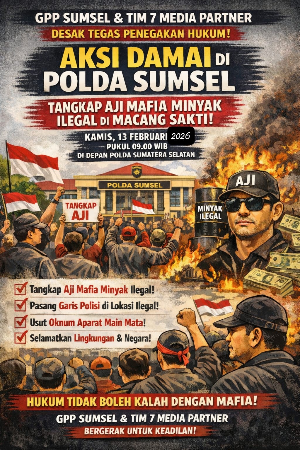 “Diduga Mafia Minyak Ilegal Macang Sakti, Aji Hina Wartawan dan Tantang Hukum: GPP Sumsel Gelar Aksi di Polda