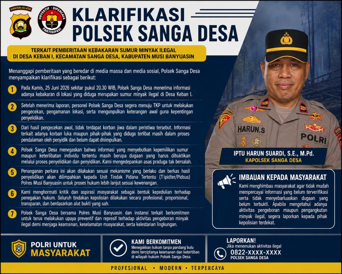 Bantah Isu Pembiaran, Kapolsek Sanga Desa Tegaskan Kebakaran Sumur Minyak Keban I Masih Didalami