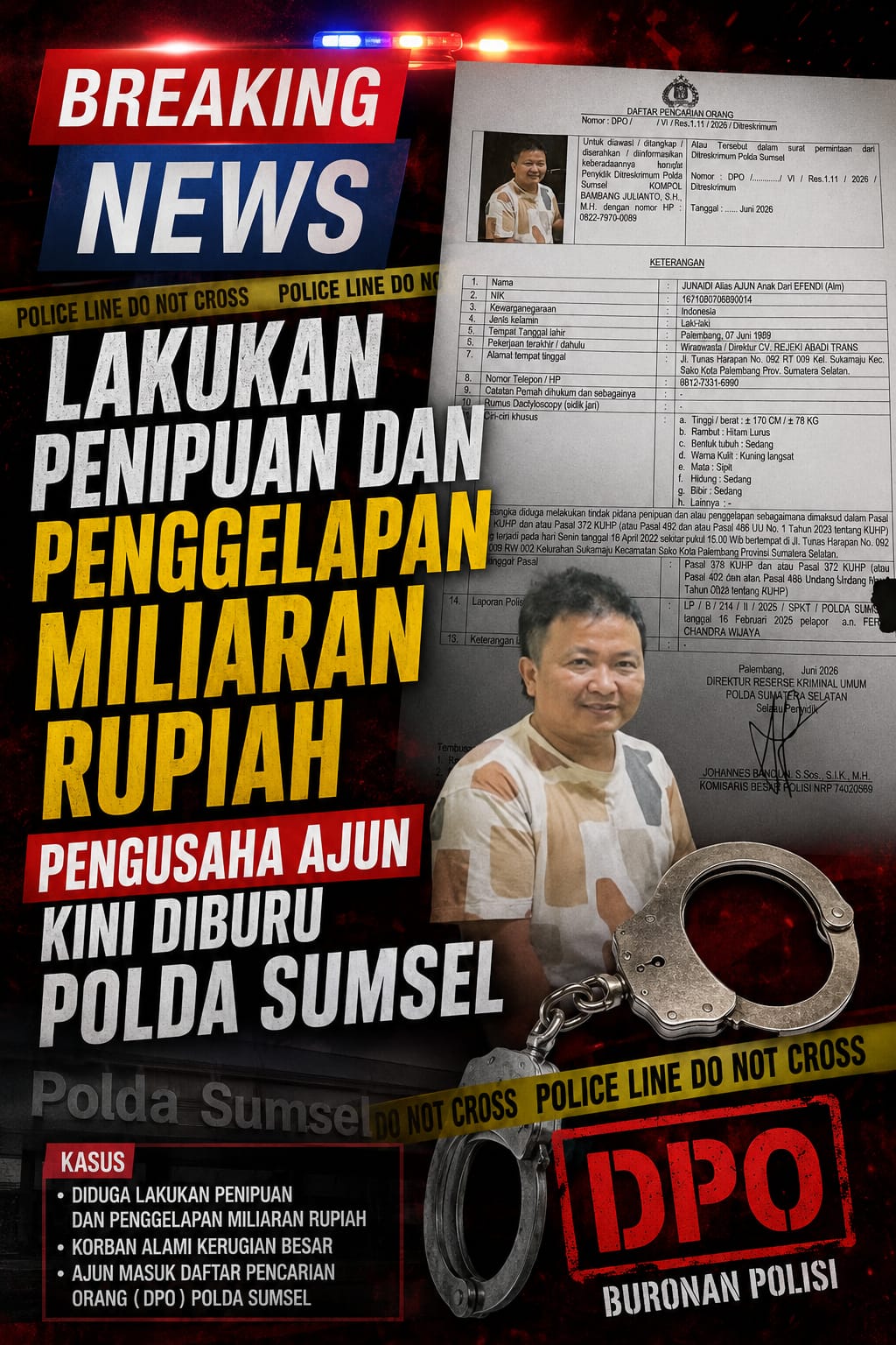 DPO Junaidi Alias Ajun Belum Tertangkap, Masyarakat Pertanyakan Keseriusan Aparat