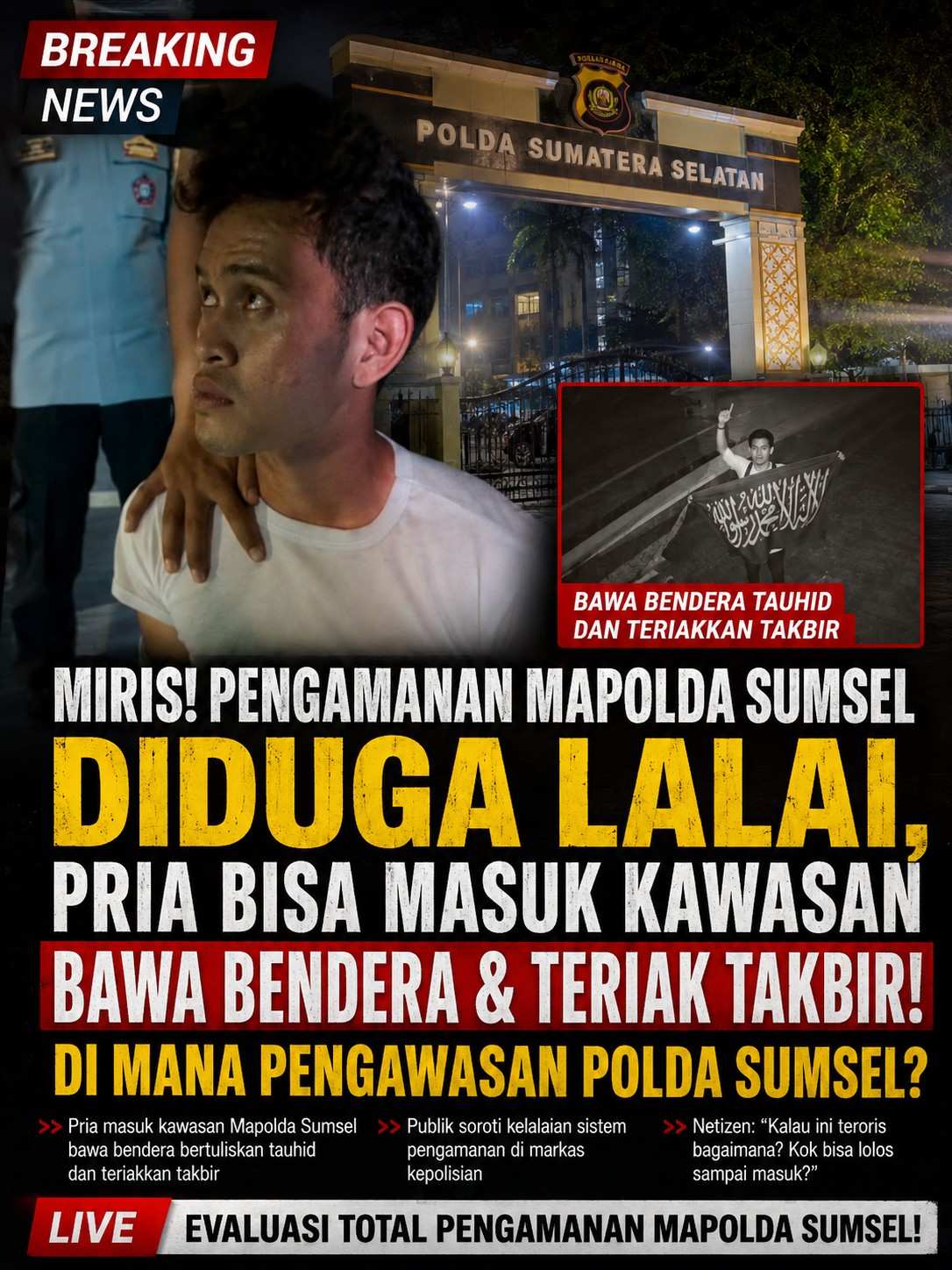Seorang Pria Berhasil Masuk Kawasan Mapolda Sumsel, Publik Soroti Dugaan Kelalaian Pengamanan Internal