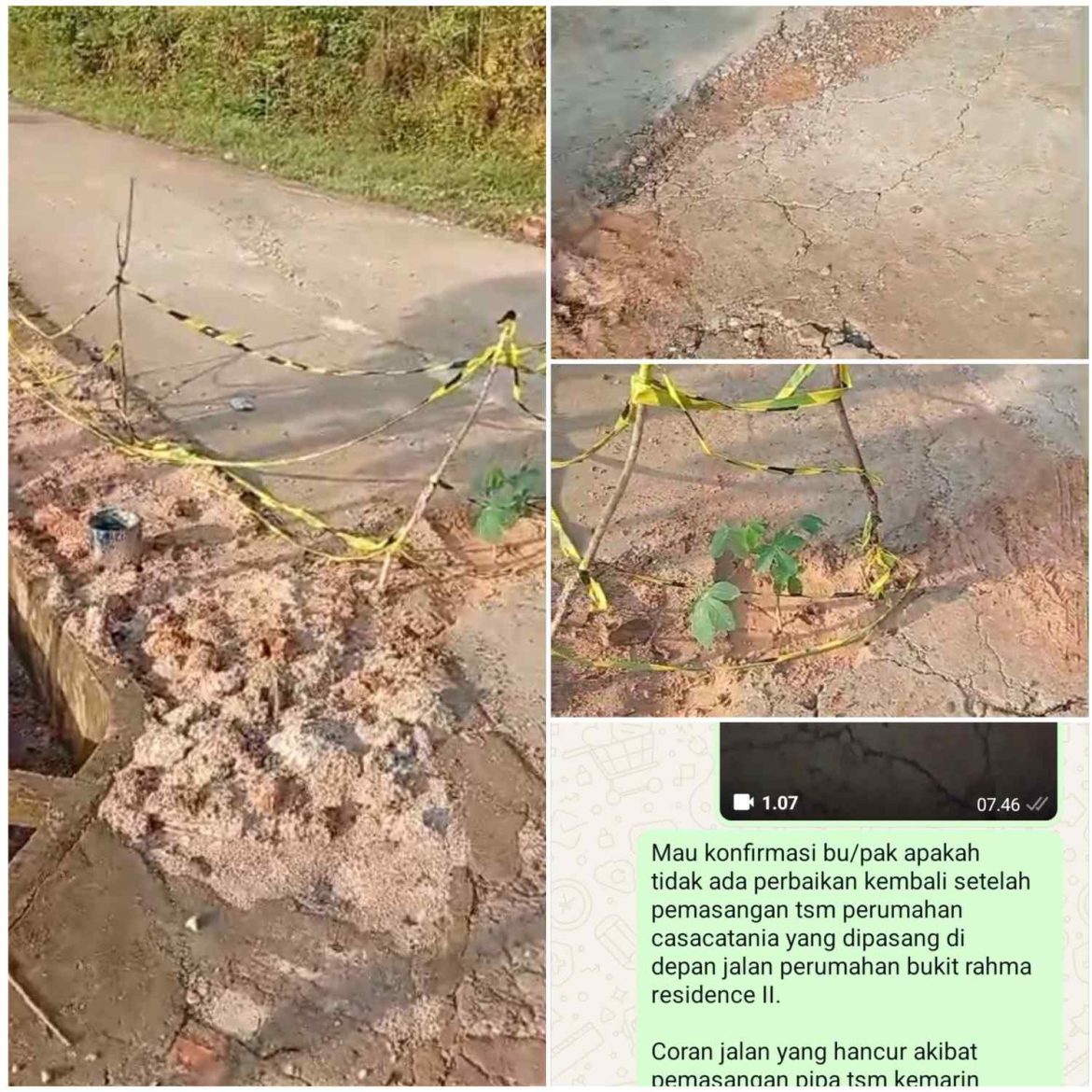 Jalan Perumahan Bukit Rahma Residence 2 Rusak Usai Pemasangan Pipa, Warga Pertanyakan Tanggung Jawab TSM