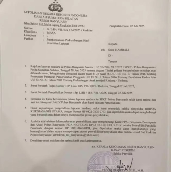 Setahun Mandek Kasus Pemerkosaan Anak dibawah Umur kinerja Unit PPA Polres Banyuasin Dipertanyakan