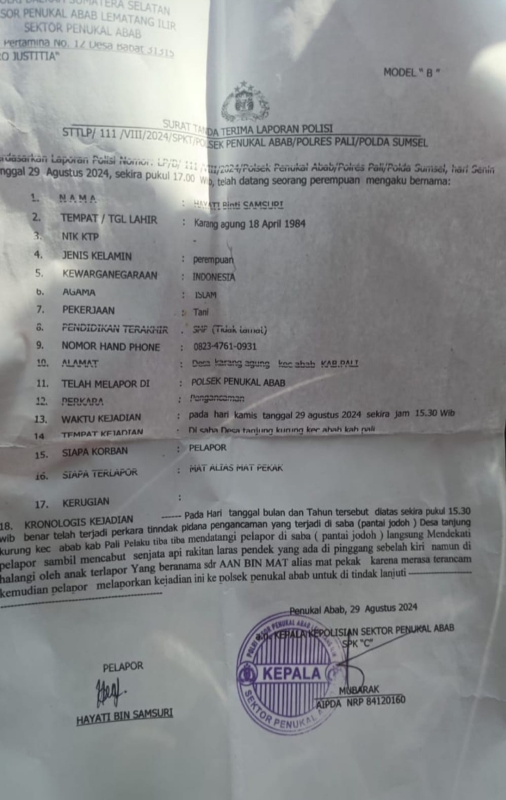 DUA TAHUN BERLALU, LAPORAN DUGAAN PENGANCAMAN BERSENJATA DI PENUKAL ABAB DIPERTANYAKAN, PELAPOR MENGAKU BELUM TERIMA KEJELASAN